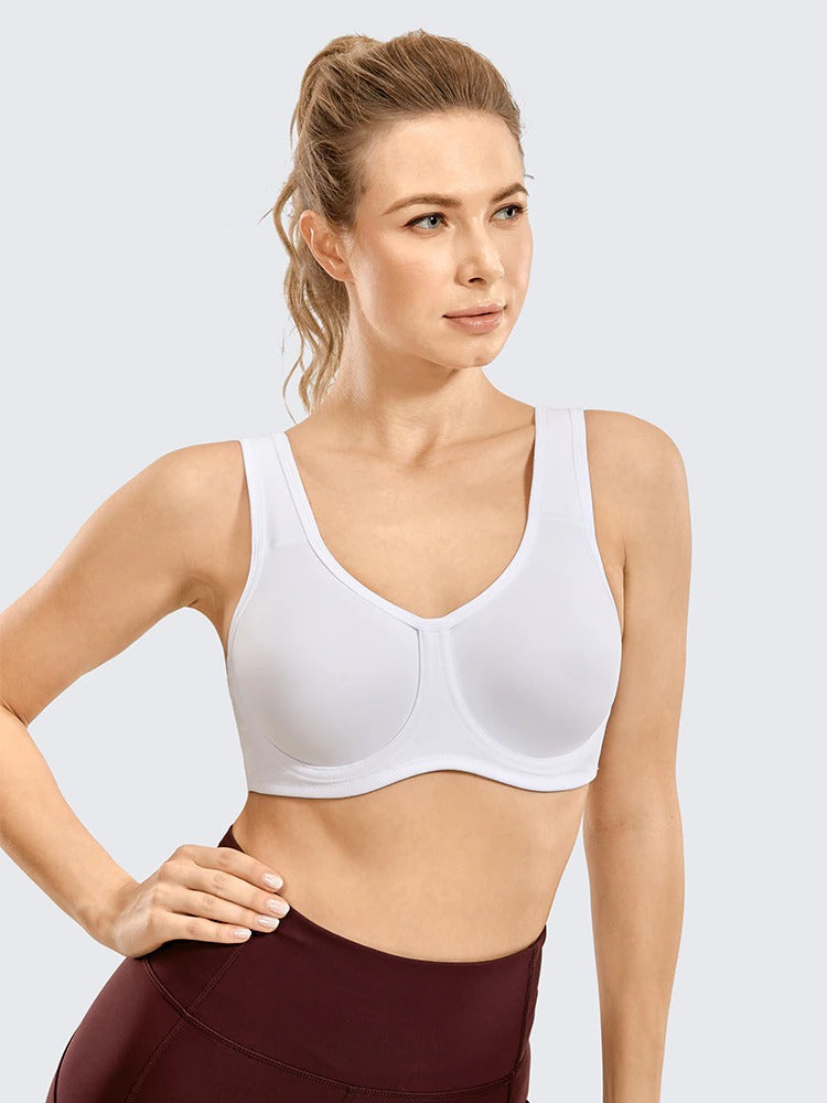 Keyla High Impact Double-layer Outer Underwire Sports Bra| C-G Cup| White - Beige - Black